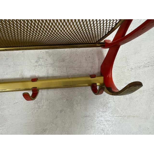 1950s Vintage Brass and Red Lacquer Coat Rack, 1950s For Sale - Image 5 of 10