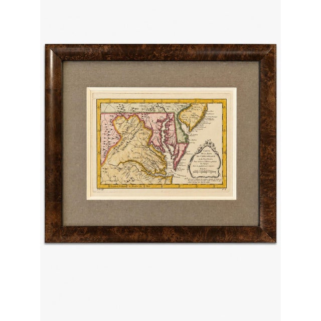 American Original 1757 Hand-Colored Chesapeake Bay Map by Jacques-Nicolas Bellin | Copper Engraving | Custom Framed For Sale - Image 3 of 5