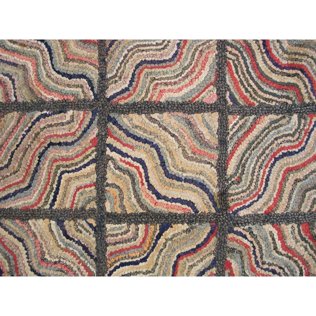 1930s Multicolor Checks Abstract Antique American Hooked Rug 5'10" X 6'0" Handknotted Wool Carpet For Sale - Image 4 of 6