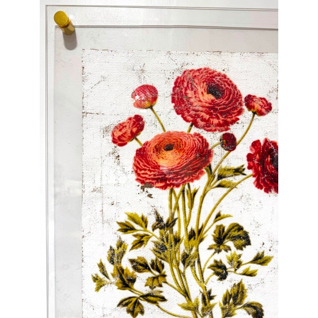 Persian Buttercup - Hand Textured Red Flowers For Sale - Image 9 of 10