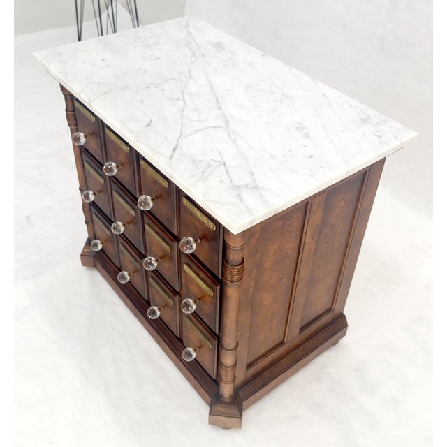 Mid-Century Modern Marble Top Drawers Burl Wood Decorative Cristal Balls Pulls Bachelor Chest MINT For Sale - Image 3 of 17