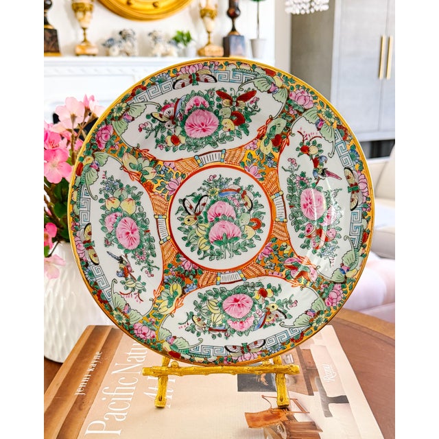 Vintage Famille Rose Hand-Painted Canton Porcelain Plate For Sale In San Diego - Image 6 of 6