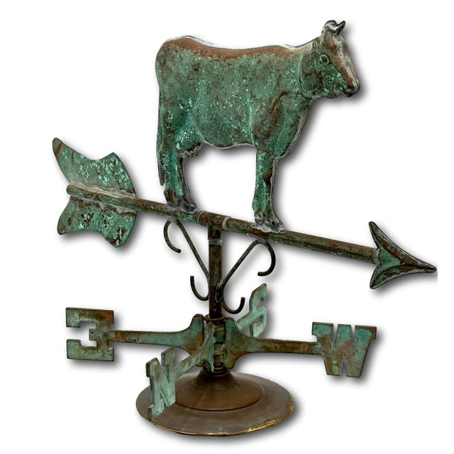 Mid 20th Century Very Decorative Vintage Mid Century Copper & Brass Cow Weathervane With Wind Directional - Mounted for Display For Sale - Image 5 of 12