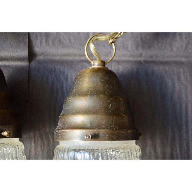 Art Deco Molded Glass and Brass Ceiling Lights, 1930s, Set of 4 For Sale - Image 14 of 18