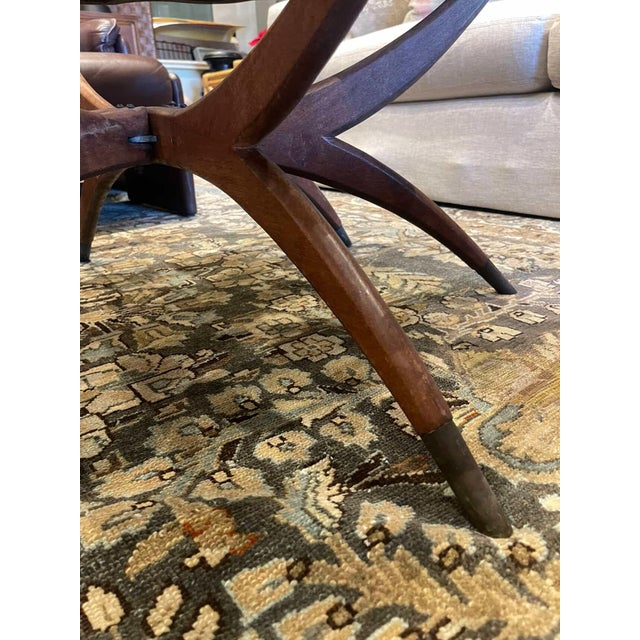 Brass 1950s Scalloped Brass Hollywood Regency Table on Splayed Wood Stand For Sale - Image 8 of 10