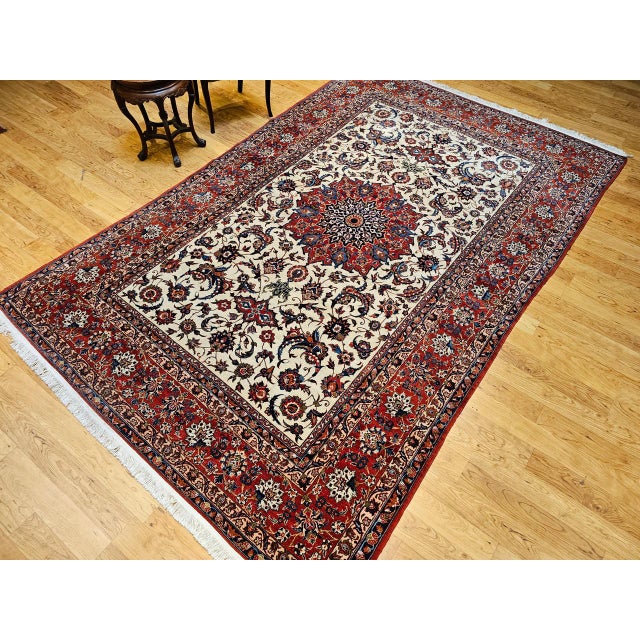Vintage Isfahan Rug, Hand-Knotted Wool, Floral Pattern, Ivory & Red, 7x11 For Sale - Image 4 of 18