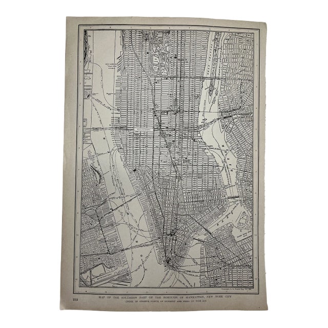 Antique 1920s Southern Manhattan New York City Map For Sale