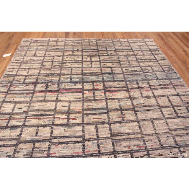 2020s Modern Geometric Grid Design Wool Pile Handmade Contemporary Area Rug For Sale - Image 5 of 6