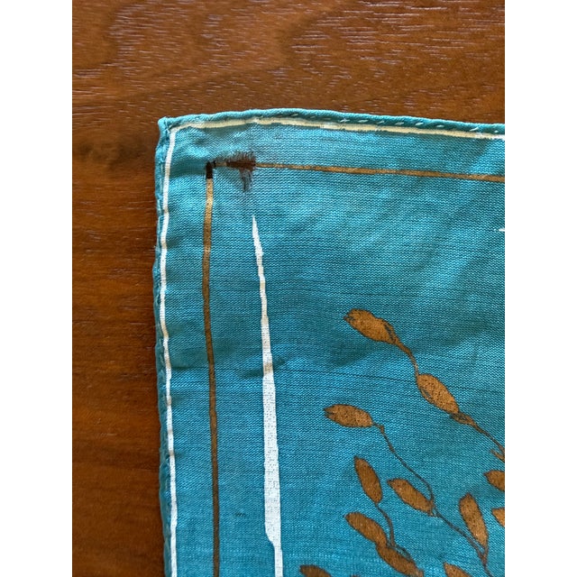 Mid-Century Modern Vintage Vera Neumann Pure Silk Scarf, Turquoise and Bronze Botanical Print, Signed Vera, 16" X 16" For Sale - Image 3 of 6