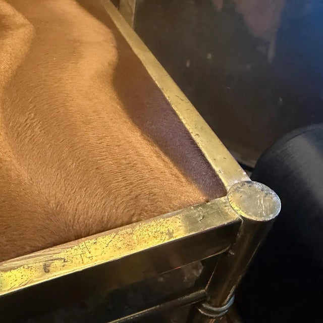 Two 1950s Mid-Century Modern Brass and Brown Velvet Rectangular Italian Stools For Sale - Image 16 of 16