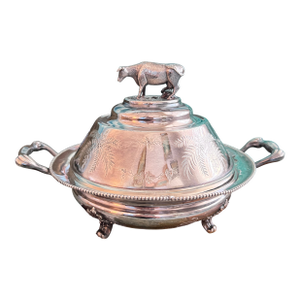 Antique Victorian Quadruple Silverplate Butter Cooler With Cow Finial and Butter Knife by Pairpoint