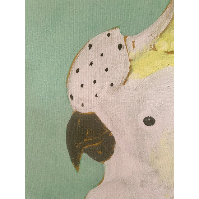 Teal Palm Regency Chic Original Portrait White Parrot, Signed by Artist For Sale - Image 8 of 8