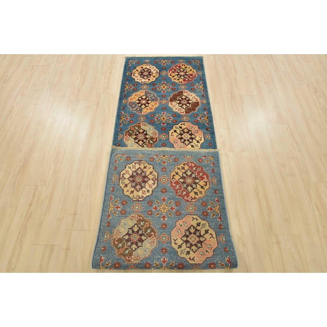 Kazak Runner 2’8” X 9’4” Blue Wool Tribal Hand-Knotted Oriental Rug For Sale - Image 12 of 13