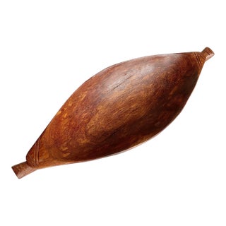 1970s African Carved Wooden Paddle Bowl With Handles For Sale