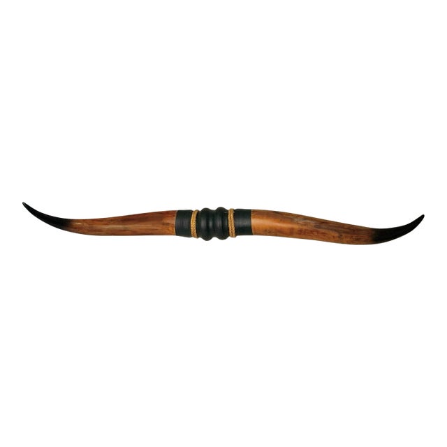 Large 41" Leather-Wrapped Steer Bull Longhorn, Rustic Cabin Wall Mounted Decor For Sale