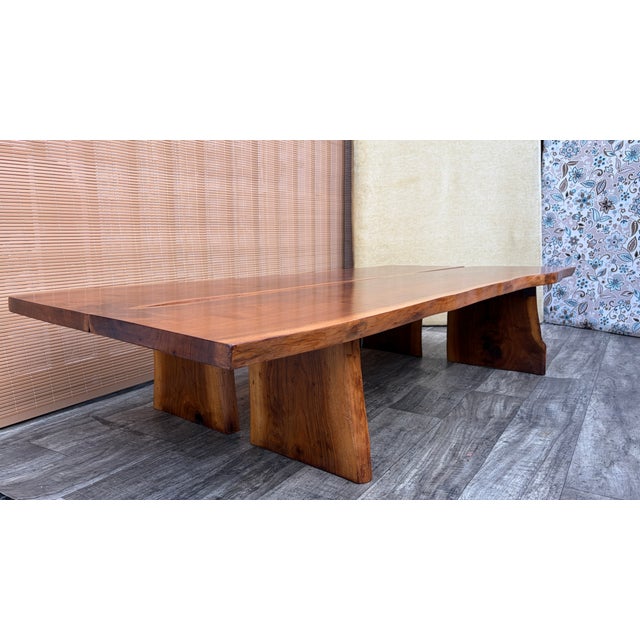 Brown Organic Live-Edge Solid Wood Coffee Table in the Mira Nakashima Style. Circa 1980s. For Sale - Image 8 of 15