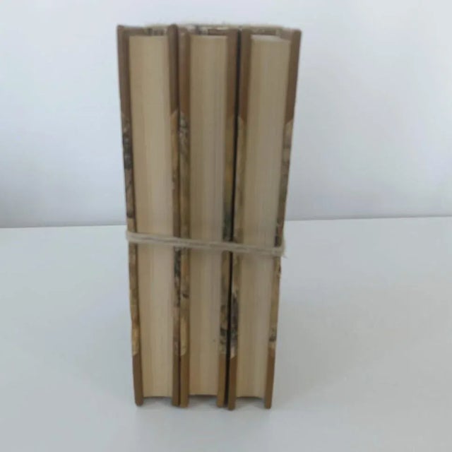 Traditional Vintage Decorative Leather-Bound Books Set of 3 Swedish Marbled Boards For Sale - Image 3 of 4