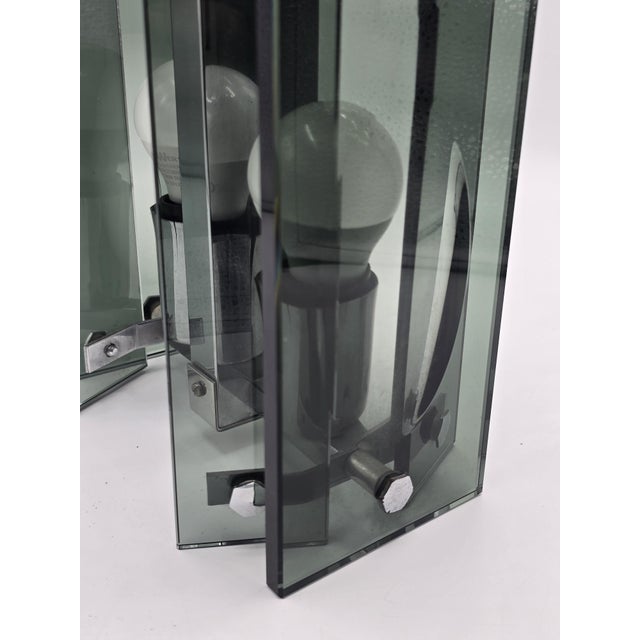 Pendant Light in Thick Green-Grey Glass and Chromed Metal in the style of Fontana Arte, 1970 For Sale - Image 13 of 14