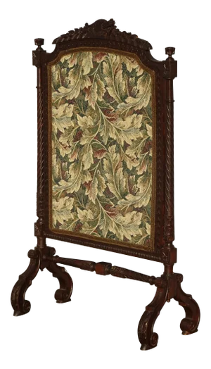 Vintage French Provincially Carved W Floral Tapestry Fireplace Screen Decor
