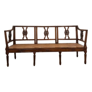 Tuscan Walnut 3 Seat Bench With Cane Seat 19th Century For Sale