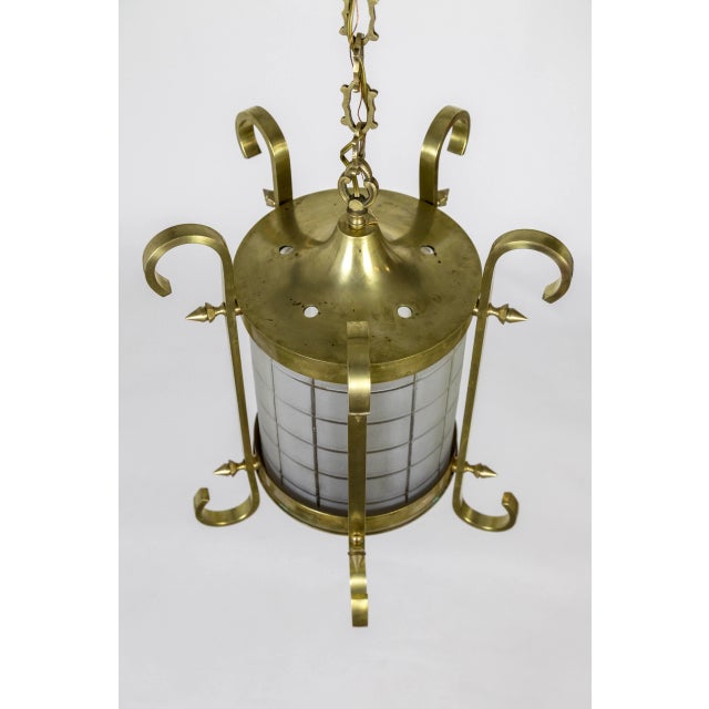 Metal Scroll & Spike Cylindrical Beveled Glass Lantern For Sale - Image 7 of 13