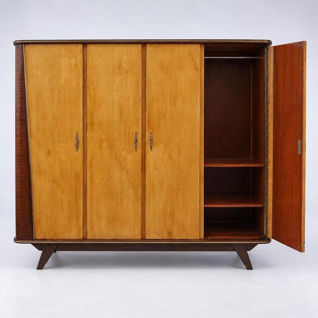 Mid 20th Century Vintage Four-Door Wardrobe in Wood, 1950s For Sale - Image 5 of 7