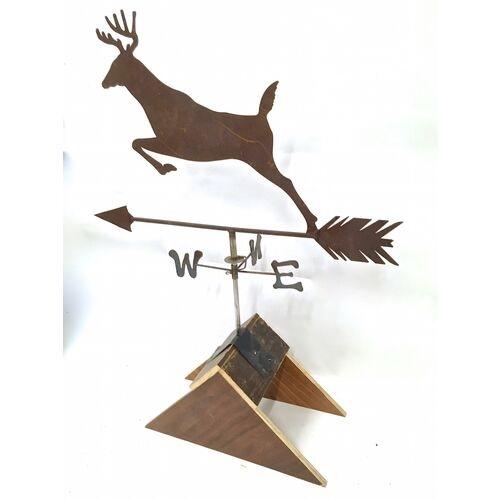 Vintage cast iron deer weathervane with arrow. No maker's marks.