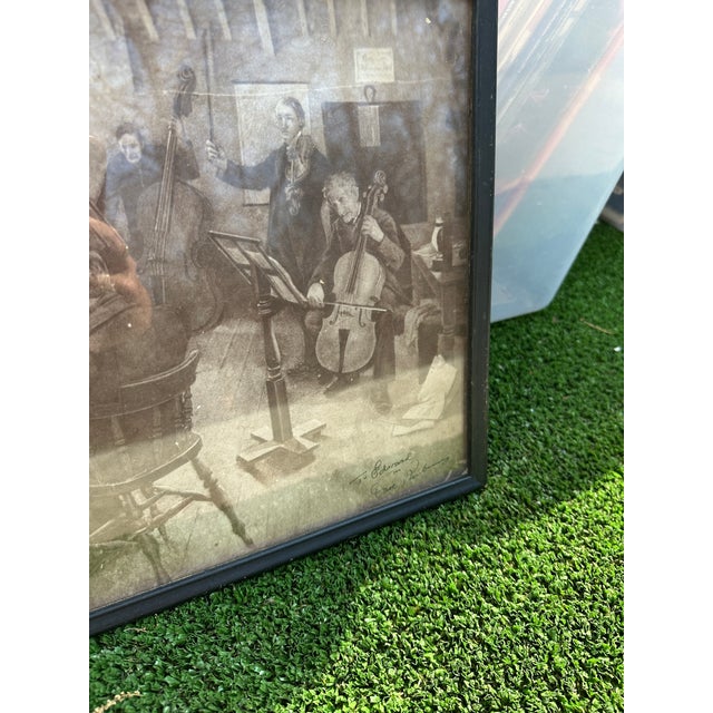 1970s Framed Black and White Print of Musical Gathering Reproduction For Sale - Image 4 of 6