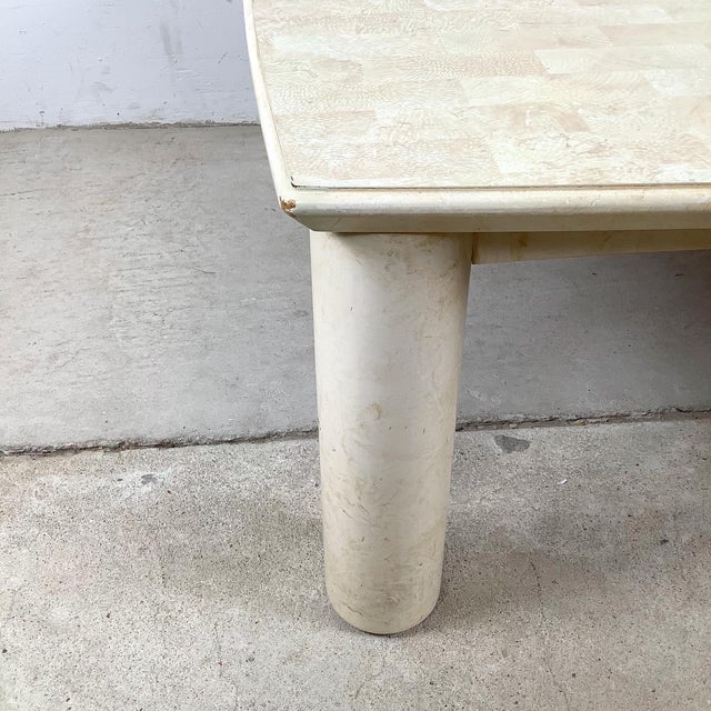 1980s Lane Postmodern Faux Parchment Coffee Table With Sculptural Cylinder Legs For Sale - Image 17 of 18