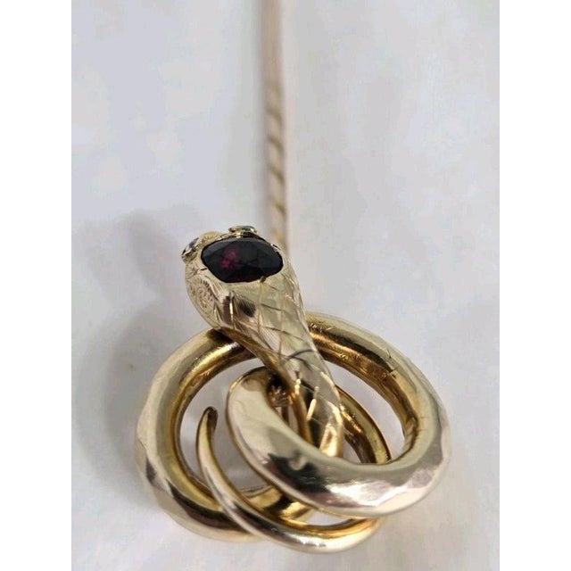 Antique Victorian 9ct Gold Garnet and Diamond Serpent Stickpin, 1890s For Sale - Image 6 of 16