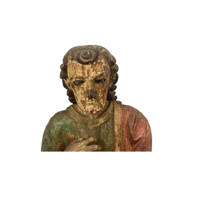 Baroque 18th Century Carved & Polychrome Bust of a Saint For Sale - Image 3 of 10