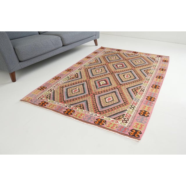 Vintage Pink Anatolian Kilim Rug For Sale - Image 4 of 8
