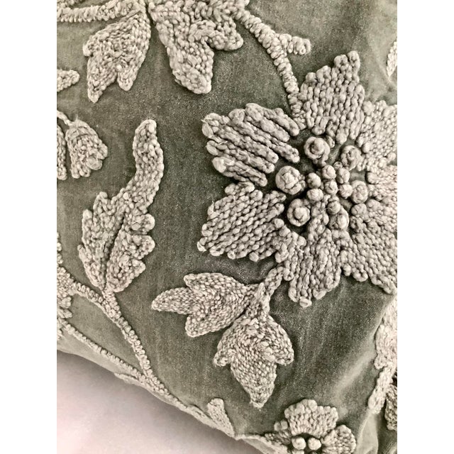 Textile Floral Embroidered Sage Washed Velvet Decorative Pillow Cover For Sale - Image 7 of 8