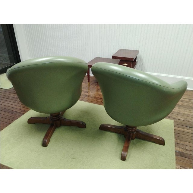 1970s 1970s Custom Midcentury Avocado Green Vinyl Chairs - a Pair For Sale - Image 5 of 8