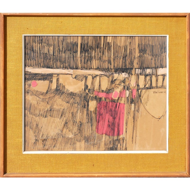 Arthur Turner Purple and Black Modern Gestural Abstract Ink and Watercolor Drawing, 1963 For Sale