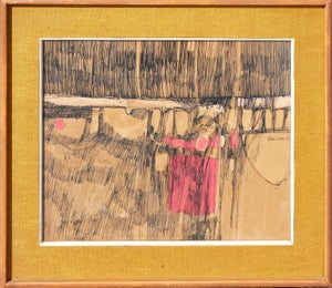 Arthur Turner Purple and Black Modern Gestural Abstract Ink and Watercolor Drawing, 1963