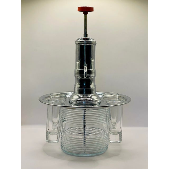 1950’s Chrome & Glass Drinks Dispenser Pump With Four Clear Glasses For Sale - Image 10 of 12