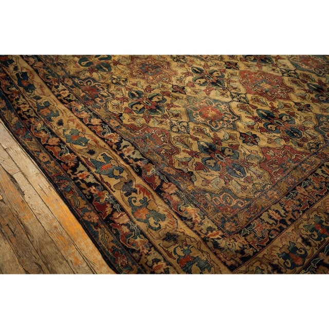 Mid 19th Century 1840s Beige Ground Geometric Floral Antique Kerman Handknotted Silk Carpet Rug For Sale - Image 5 of 6