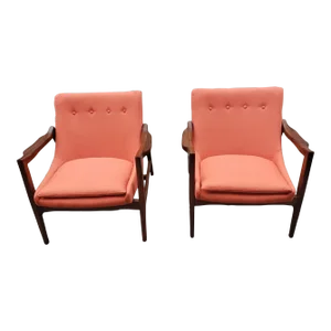 Modern Mid Century Style Lounge Chairs Solid Walnut Frames