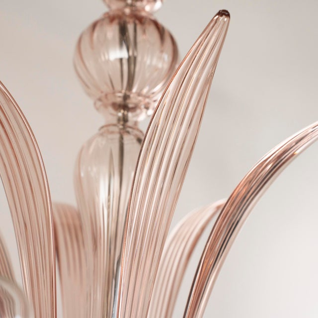 2000 - 2009 Handmade Cipria Pink Murano Glass Six-Light Chandelier, Italy, 1980s For Sale - Image 5 of 12