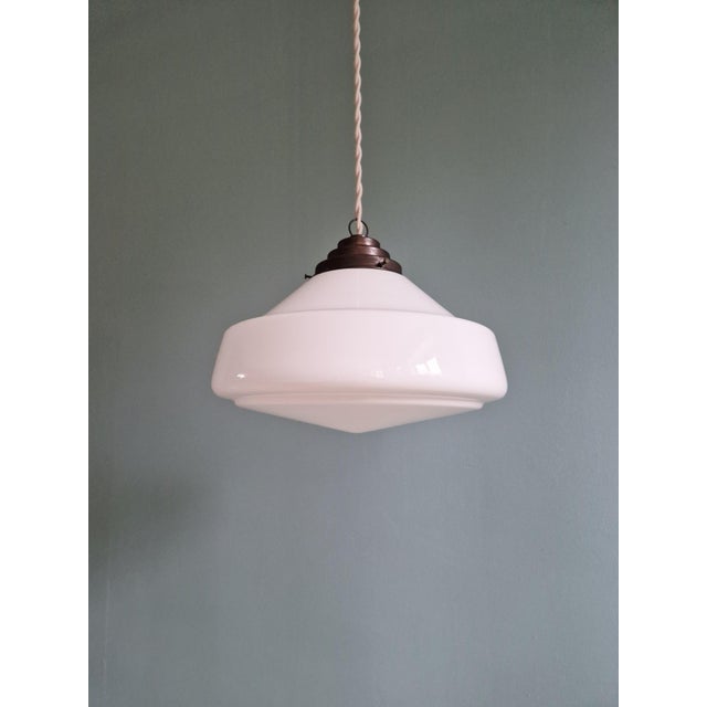 Copper Art Deco Phililite Series Pendant Light in White Opaline Glass from Philips, 1930s For Sale - Image 8 of 14