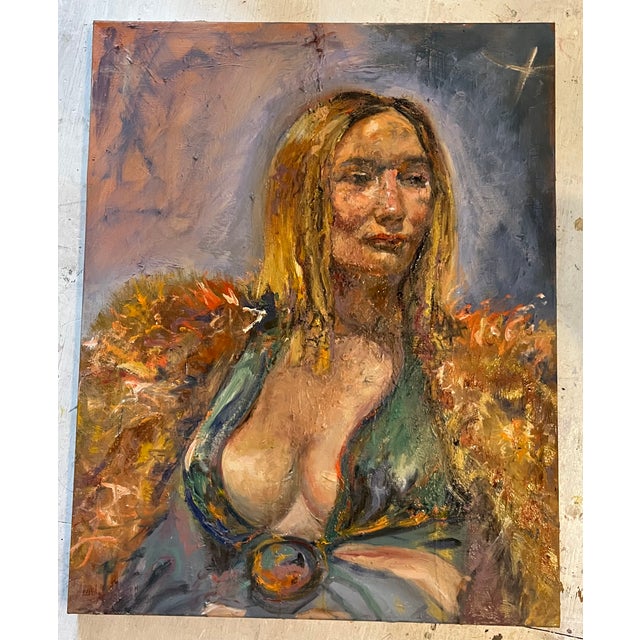 Textile Portrait of a Woman, Contemporary Oil Painting, by Van Ness For Sale - Image 7 of 8