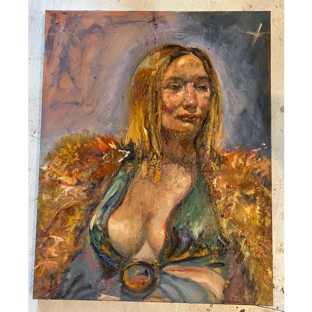 Textile Portrait of a Woman, Contemporary Oil Painting, One-of-a-Kind Art, Figurative Painting For Sale - Image 7 of 8