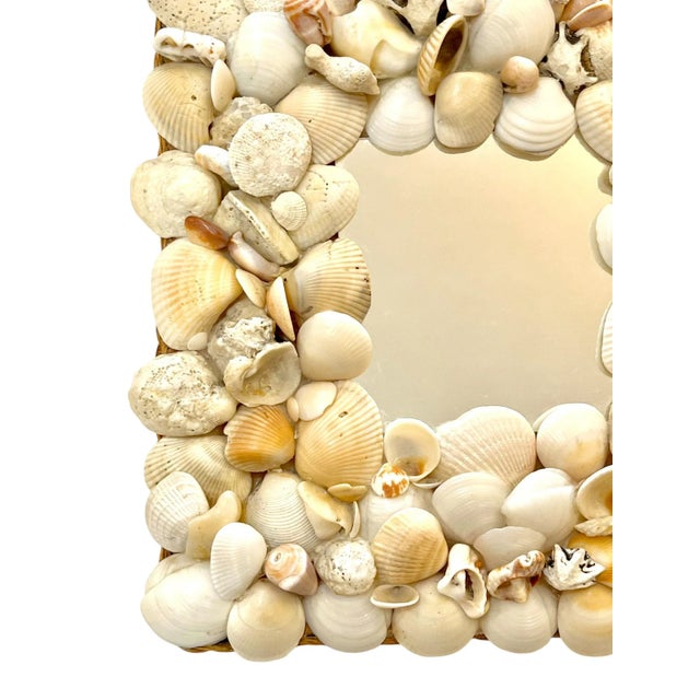 Vintage Coastal Shell-Encrusted Mirror With Raffia Frame – Grotto Style Petite Wall Mirror For Sale - Image 9 of 9
