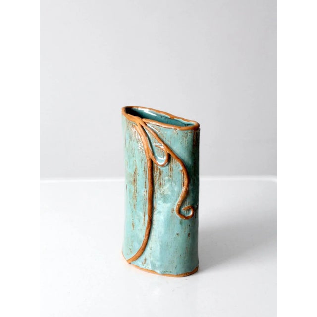 Turquoise Artist Signed Studio Pottery Vase For Sale - Image 8 of 13