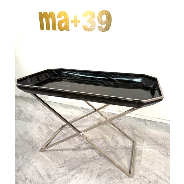 Folding Tray Table in Smoked Glass & Chrome, 1970s Italy For Sale - Image 4 of 10
