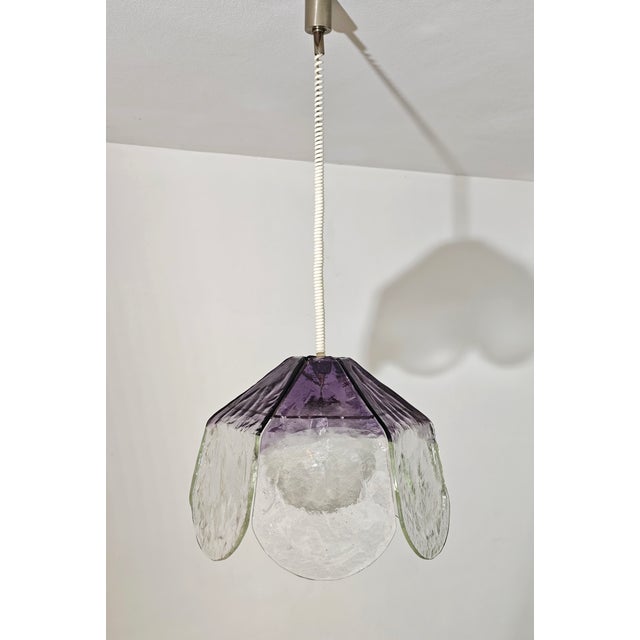 Murano glass pendant lamp, produced by AV Mazzega, Italy, 1970s. Six hand-blown glass shades with a petal-shaped motif,...