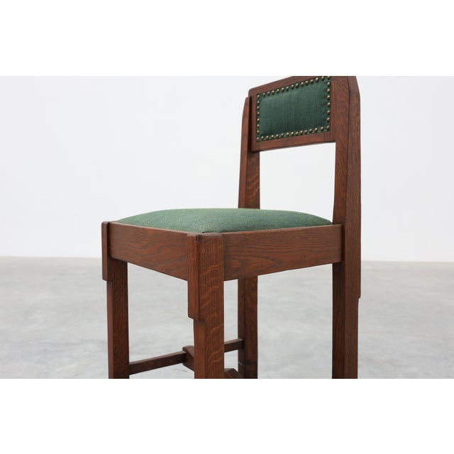 Modern Belgian Art Deco Modernist Oak Side Chair with Green Upholstery, 1920s For Sale - Image 3 of 14
