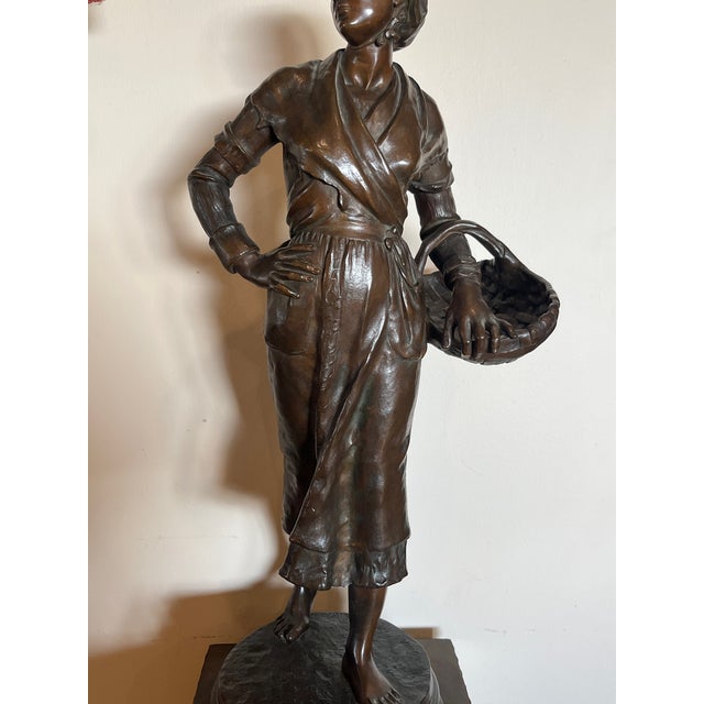 Metal 19th C. Ernest Guilbert Bronze "Paysanne Au Panier" Siot-Decauville 28" For Sale - Image 7 of 11