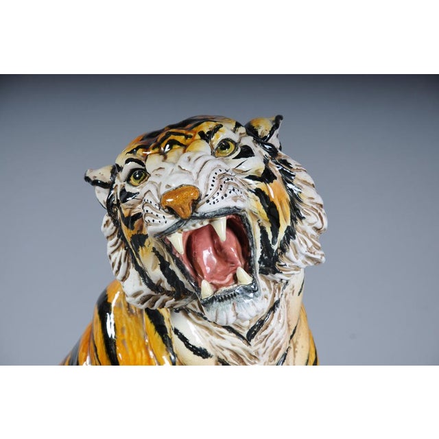 Hollywood Regency Large Italian Hollywood Regency Ceramic Tiger, 1970s For Sale - Image 3 of 18